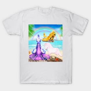 Two Magical Worlds in One. Unicorn and Mermaid T-Shirt